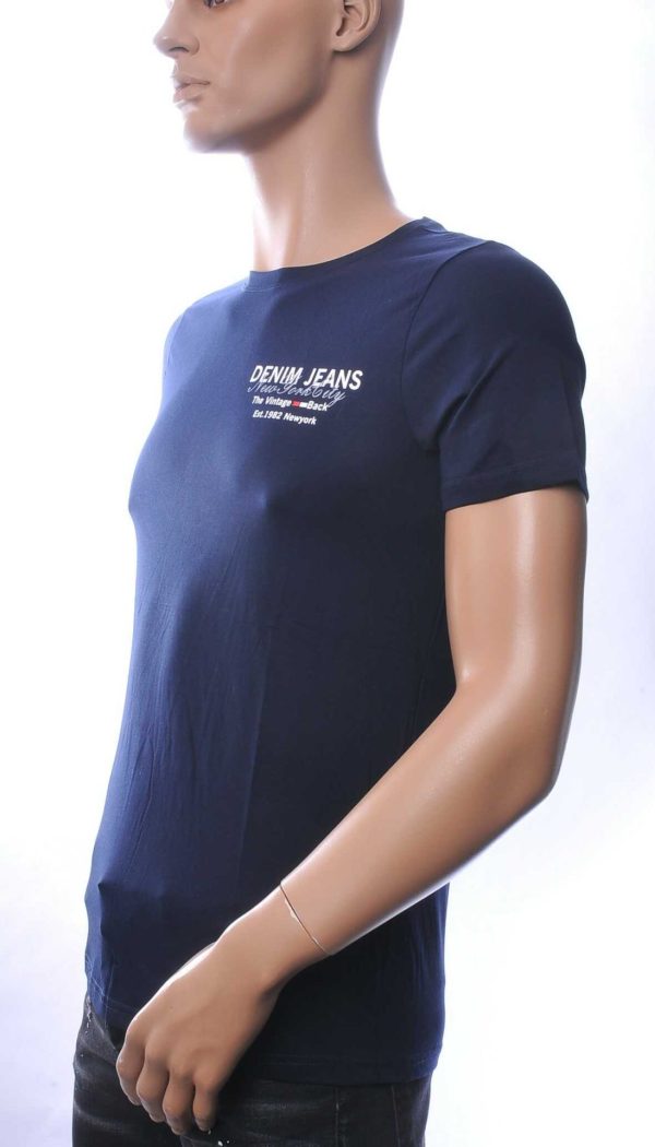 NEW DREAM Trendy Denim Jeans Print T-Shirt met Ronde Hals - Navy