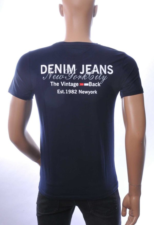 NEW DREAM Trendy Denim Jeans Print T-Shirt met Ronde Hals - Navy