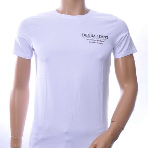 NEW DREAM Trendy Denim Jeans Print T-Shirt met Ronde Hals - Wit