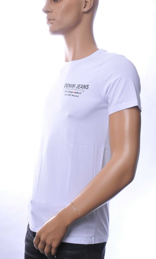 NEW DREAM Trendy Denim Jeans Print T-Shirt met Ronde Hals - Wit