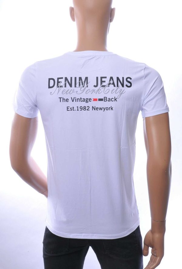 NEW DREAM Trendy Denim Jeans Print T-Shirt met Ronde Hals - Wit
