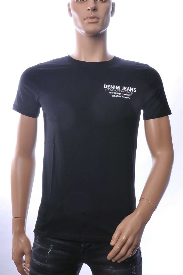 NEW DREAM Trendy Denim Jeans Print T-Shirt met Ronde Hals - Zwart