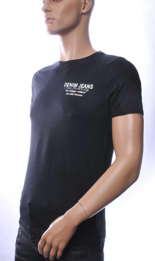 NEW DREAM Trendy Denim Jeans Print T-Shirt met Ronde Hals - Zwart