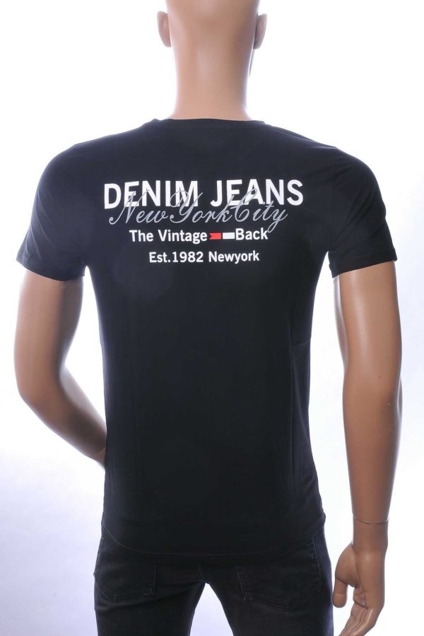 NEW DREAM Trendy Denim Jeans Print T-Shirt met Ronde Hals - Zwart