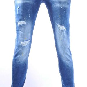 ICON2 Hippe Gescheurde Slim Fit Heren Jeans met Verfspatten – Trendy, Comfortabel en Stoer Blauw | Modieuze Streetwear, Slim Fit Jeans, Dames en Heren Jeans, Urban Fashion