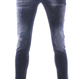 ICON2 Hippe Gewassen Gescheurde Slim Fit Stretch Heren Jeans met Verfspatten – Zwart | Trendy en Comfortabel voor de Moderne Man