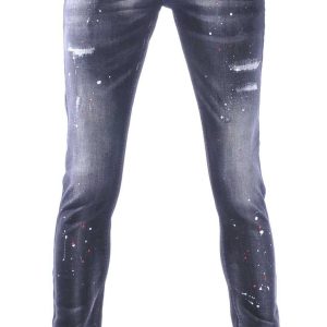 ICON Zwarte Slim Fit Stretch Heren Jeans met Verfspatten en Scheuren – Super Skinny, Stoer en Trendy