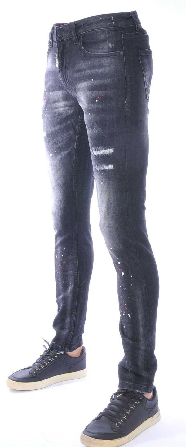 ICON Zwarte Slim Fit Stretch Heren Jeans met Verfspatten en Scheuren – Super Skinny, Stoer en Trendy