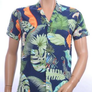 KZR Trendy Allover Bladeren Dessin Heren Korte Mouwen Festival Overhemd - Groen
