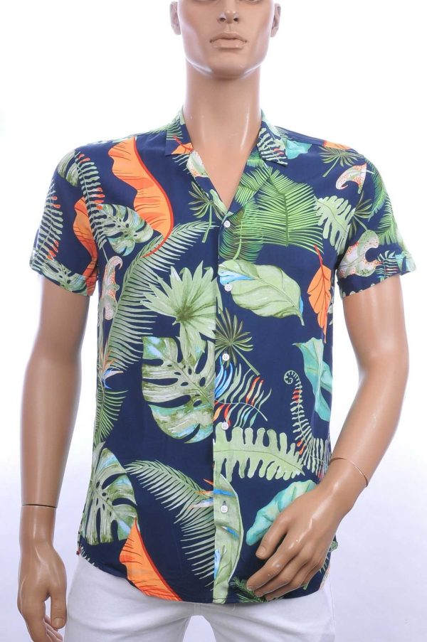 KZR Trendy Allover Bladeren Dessin Heren Korte Mouwen Festival Overhemd - Groen