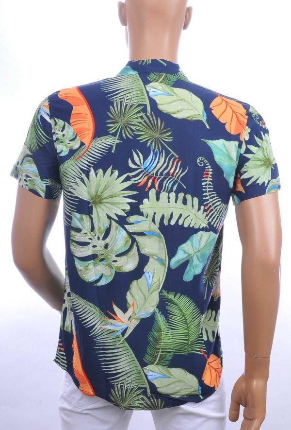KZR Trendy Allover Bladeren Dessin Heren Korte Mouwen Festival Overhemd - Groen