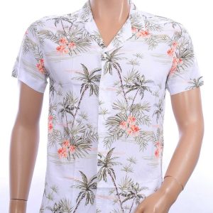 KZR Trendy Allover Bloemenprint Heren Korte Mouwen Festival Overhemd - Wit