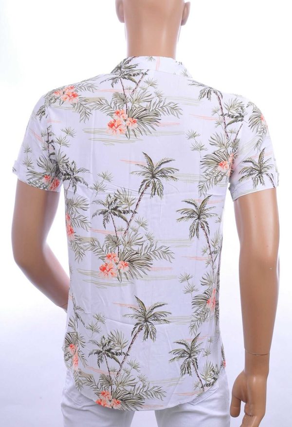 KZR Trendy Allover Bloemenprint Heren Korte Mouwen Festival Overhemd - Wit