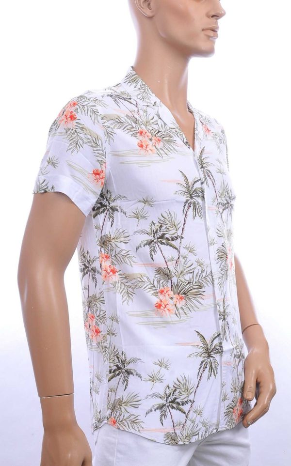 KZR Trendy Allover Bloemenprint Heren Korte Mouwen Festival Overhemd - Wit