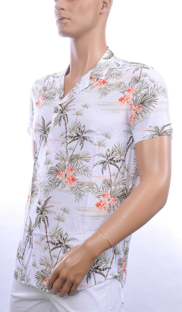 KZR Trendy Allover Bloemenprint Heren Korte Mouwen Festival Overhemd - Wit