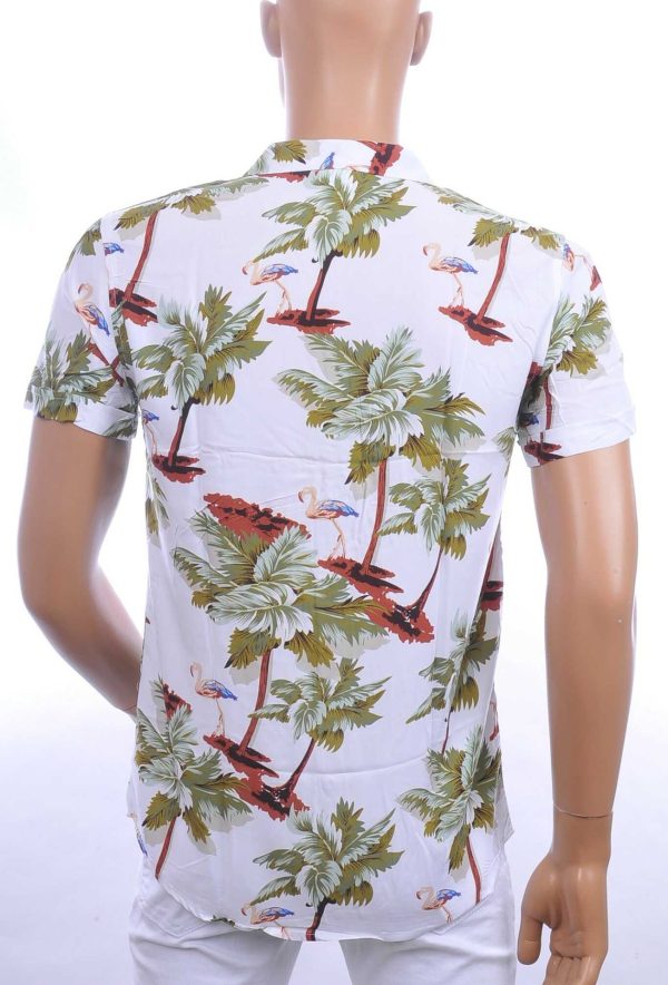 KZR Trendy Modern Fit Allover Bomen Dessin Heren Korte Mouwen Festival Overhemd – Wit