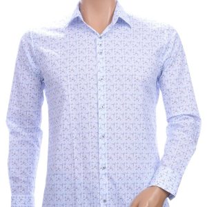 FERLUCCI Regular Fit Heren Overhemd Met Allover Zeilbootjes Dessin - Wit